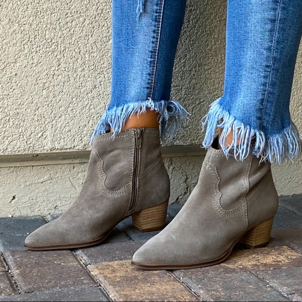 Distressed Genuine Leather Kitten Heel Ankle Boots - Picture 1 of 13